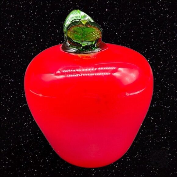 Art Glass Apple Red Green Paperweight Glass Figure Figurine Tomato 4”T 3”W - Picture 8 of 10